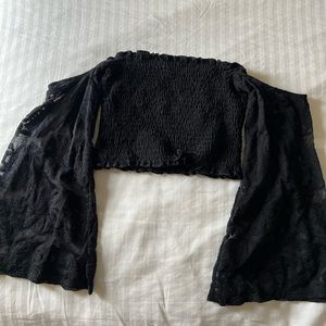 Cute Ruched Lace Sleeve Top